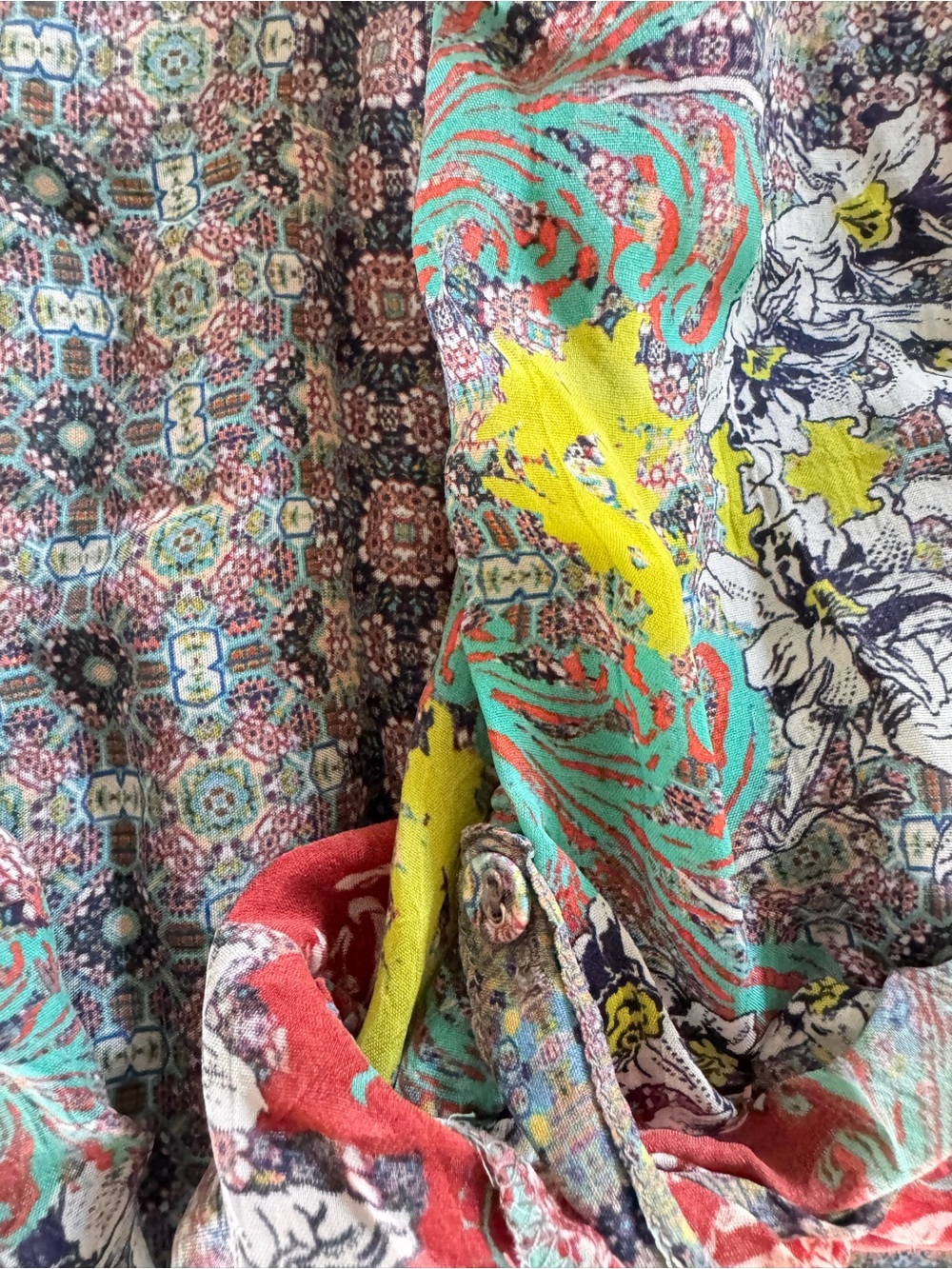 Johnny Was Cupra Rayon Tunic Top S Floral Patchwork Boho Blouse - Picture 9 of 12